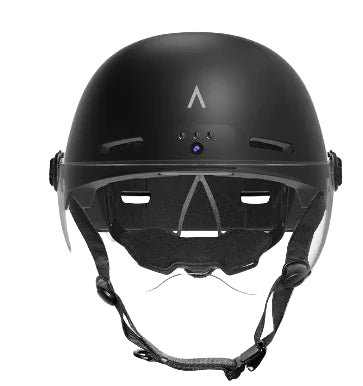 Black helmet with visor.