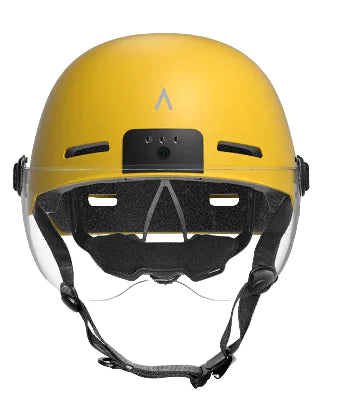 Yellow helmet with a clear visor.