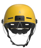Yellow helmet with a clear visor.