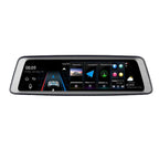 Car dashboard display with navigation and multimedia controls.