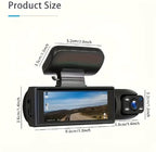 Car dashboard camera with dimensions labeled.