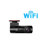 Black car dashboard camera with WiFi symbol.
