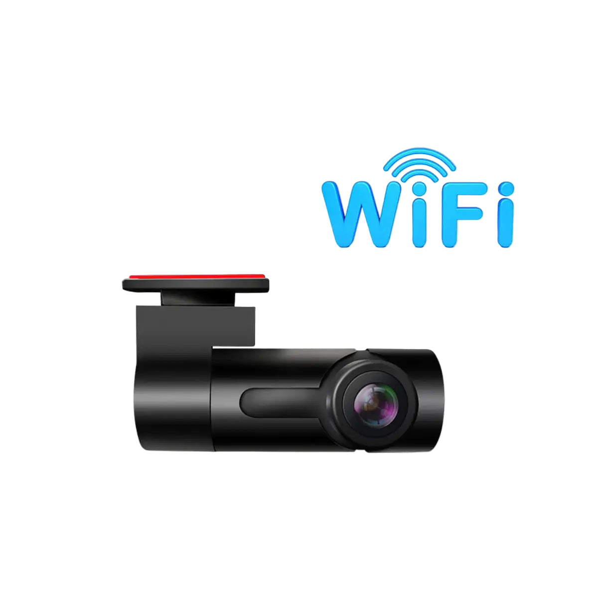 Black car dashboard camera with WiFi symbol.